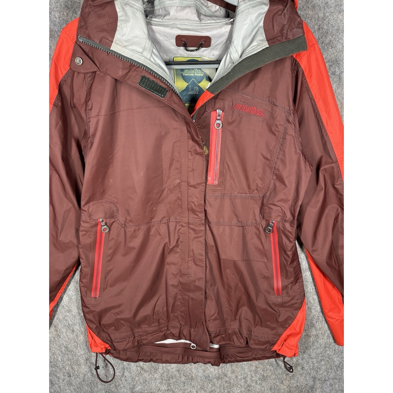 Solstice Womens Waterproof Hooded Jacket Lg Microshed 10k Red Brown Outdoor — image 2 of 8